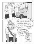 2017 3:4 anthro anthrofied bag bus chespin chompers_(fuze) cid_(fuze) clothing comic commercial_vehicle dialogue english_text froakie fuze generation_2_pokemon generation_6_pokemon hi_res male monochrome nintendo pokemon pokemon_(species) pokemorph public_transportation river_(fuze) simple_background speech_bubble sport text totodile uniform vehicle vehicle_for_hire volleyball