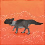 1:1 absurd_res ambiguous_gender beak black_claws ceratopsian claws dinosaur feral grey_body hi_res kutv montanoceratops multicolored_body orange_background ornithischian outside prehistoric_species reptile scalie simple_background sketch sketch_background small_eyes solo two_tone_body yellow_eyes