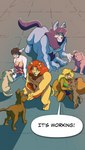 2019 6_breasts animal_print anthro arm_hair big_breasts biped bird_dog black_eyes black_nose blonde_hair blue_body blue_eyes blue_fur blue_mane body_hair bovid bovine bra breasts brown_body brown_eyes brown_fur brown_nose bulldog callie_(furry_force) canid canid_taur canine canine_taur canis cattle clothed clothing collegehumor comic cow_print crop_top crouching dachshund dialogue digitigrade domestic_dog english_text felid female feral fluffy fluffy_tail fur furry_force gary_(furry_force) group hair hi_res holstein_friesian_cattle humanoid hunting_dog kneeling komoroshi_(artist) labrador leon_(furry_force) lion long_ears long_tail male mammal mammal_taur mane mastiff molosser multi_breast multicolored_body multicolored_fur pantherine pink_body pink_fur pink_nose quadruped red_clothing red_mane red_nose red_thong red_underwear retriever rodent sciurid shirt sitting sniffing_hand speech_bubble tail tan_body tan_fur tank_top taur text thong topwear trang_(furry_force) tree_squirrel two_tone_body two_tone_fur underwear underwear_only white_body white_fur wolf wolf_taur yellow_body yellow_fur yellow_sclera