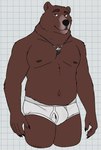 2024 anthro barely_visible_genitalia bear bedroom_eyes belly biped black_claws black_nose black_sclera briefs briefs_only brown_body brown_eyebrows brown_eyes brown_fur brown_nipples bulge checkered checkered_background claws clothed clothing digital_drawing_(artwork) digital_media_(artwork) echo_(series) echo_project eyebrows fur genitals grey_waistband hi_res jewelry male male_anthro mammal multicolored_body narrowed_eyes navel neck_bulge necklace nipples overweight overweight_anthro overweight_male partially_clothed partially_clothed_male pattern_background portrait raised_eyebrow seductive simple_background smile solo standing the_smoke_room thick_thighs three-quarter_portrait tighty_whities topless topless_male underwear underwear_only unsafescapewolf white_background white_briefs white_clothing white_underwear yiska_(the_smoke_room)