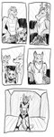 2016 accessory anthro ball_gag biped canid cobalt_(tatsuchan18) cock_ring collar comic deer fur gag genitals group hair hi_res jewelry male mammal monochrome penis penis_accessory penis_jewelry sketch standing tatsuchan18