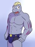 anthro bottomwear clothed clothing fuze generation_1_pokemon hi_res jock jockstrap machoke male muscular muscular_anthro muscular_male nintendo pokemon pokemon_(species) shorts solo topless underwear worried