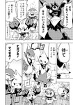 anthro avian blush bodily_fluids canid comic dewott dialogue eeveelution fangs fennekin feral frown generation_2_pokemon generation_4_pokemon generation_5_pokemon generation_6_pokemon group hi_res japanese_text lir_(icma) luck_(icma) makotoo male mammal monochrome nagasone_(icma) nintendo open_mouth piplup pmd:_icma pokemon pokemon_(species) pokemon_mystery_dungeon right_to_left scarf servine sharp_teeth shell smile spike_chunsoft stra_(icma) sweat sweatdrop teeth text tongue translated turtwig twizel_(icma) umbreon