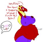 2021 belly big_belly big_breasts blaziken blood blush bodily_fluids breasts clothing english_text erauue female female_pred first_person_view generation_3_pokemon hair low_res male male_prey nintendo nipples nosebleed owo pokemon pokemon_(species) pregnant roxy_(zdog909) sexy_eyes signature squirming squirming_belly teasing text vore