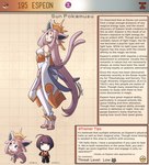 anthro clothing eeveelution english_text espeon female fur generation_2_pokemon greeting hair hi_res human kinkymation long_hair male mammal nintendo pink_body pink_fur pink_hair pokemon pokemon_(species) purple_eyes purple_hair standing_on_toes text