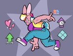 2023 allison_goleta clock directional_arrow female heart_symbol hi_res lagomorph leporid mammal pattern_background rabbit simple_background solo sonic_adventure_pose star-shaped_background stat_display super_lesbian_animal_rpg thefoxsista watermark