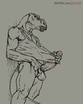 2024 2d_animation 4:5 animated anthro balls big_penis biped bottomless bottomless_anthro bottomless_male clothed clothing digital_media_(artwork) dinosaur erection foreskin genitals grey_background hadrosaurid hadrosaurus humanoid_genitalia humanoid_penis klongi loop male male_anthro masturbation masturbation_through_clothing ornithischian ornithopod penile penile_masturbation penis prehistoric_species reptile scalie shirt shirt_only short_playtime simple_background solo spot_color tank_top tank_top_only topwear topwear_only