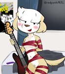 2024 5_fingers aggretsuko bass_guitar bed bedroom bedroom_eyes breasts brown_body brown_fur canid canine canis colored condom curtains domestic_dog english_description female fingers fur furniture guitar hi_res imminent_sex inui_(aggretsuko) mammal musical_instrument narrowed_eyes navel nude nude_female offscreen_character offscreen_male open_mouth open_smile plucked_string_instrument poster red_ribbon redpandanull sanrio seductive sexual_barrier_device shaded simple_background smile soda_stereo solo string_instrument textless white_body white_fur window yellow_body yellow_fur