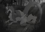 anus butt dragon female feral forest forest_background fur furred_dragon furred_scalie genitals hi_res monochrome mythological_creature mythological_scalie mythology nature nature_background plant pussy scalie solo spread_legs spreading tail tail_anus tree verena_(verinity_v) verinity_v