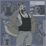 1:1 amon-sydonai anthro armpit_hair body_hair canid canine canis chest_hair creepypasta domestic_dog fur harry_(amon-sydonai) hi_res horizontal_pupils husky male mammal muscular muscular_anthro muscular_male nipples nordic_sled_dog pupils sharp_teeth smile.dog spitz tail teeth tongue tongue_out