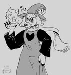 absurd_res anthro clothing cosplay deer deltarune hair hand_on_hip hat headgear headwear hi_res luminared magic male mammal monochrome ralsei robe scarf short_hair sketch solo undertale_(series) witch_hat