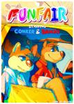 anthro artist_name banjo-kazooie banjo_(banjo-kazooie) bear border brown_body brown_fur car character_name clothing comic conker conker's_bad_fur_day container cover cover_art cover_page crossover cup duo english_text fur hi_res hollo_nut inside_car inside_vehicle kemono male mammal rainbow_text rareware red_clothing red_shirt red_topwear rodent sciurid shirt text title topwear tree_squirrel vehicle white_border