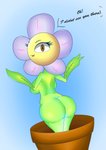 absurd_res big_eyes breasts butt digital_media_(artwork) dirt elemental_creature female flora_fauna floriaselle flower hi_res humanoid karie leaf not_furry petals plant simple_background solo text vase