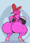 big_breasts big_butt birdo biskblizk breasts butt clothing crouching female hi_res huge_butt lips mario_bros nintendo pink_body rear_view thick_lips