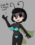 2024 absurd_res antennae_(anatomy) anthro arthropod blossom_(if) bra breasts clothing dancing dialogue english_text female grey_background hi_res if_(2024) insect looking_at_viewer motion_lines navel open_mouth panties paramount_pictures simple_background solo teeth text tjpones tongue underwear