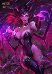 2018 big_breasts blue_markings blurred_background breasts brown_hair choker claws cleavage clothed clothing curvy_figure death decapitation demon demon_humanoid detailed_background female female_focus female_humanoid flowing_hair front_view group hair hi_res highlights_(coloring) holding_melee_weapon holding_object holding_sword holding_weapon horn hourglass_figure human humanoid humanoid_pointy_ears jewelry killing knight legwear leotard light_body light_skin lipstick looking_at_viewer magic magic_user makeup male male_human mammal markings melee_weapon membrane_(anatomy) membranous_wings mist_xg necklace not_furry particles pink_eyes pointy_ears portrait red_highlights solo_focus spade_tail spiked_choker sword tabard tail thigh_gap thigh_highs three-quarter_portrait warrior weapon wide_hips wing_claws wings