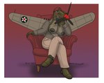 2024 5:4 absurd_res aircraft anthro armchair big_breasts blue_eyes blush breasts catherine_(panzerschreckleopard) chair clothing colored crossed_legs dark_nipples female furniture green_body grey_body grey_clothing grey_shirt grey_topwear grin hi_res khaki_pants living_aircraft living_machine living_vehicle looking_at_viewer machine nipples non-mammal_nipples on_chair p-40 panzerschreckleopard presenting presenting_breasts propeller red_nose shirt sitting sitting_on_chair smile solo topwear unbuttoned_shirt vehicle