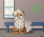 animal_genitalia balls black_nose blue_eyes bus_stop canid canine canis fan_character feral fully_sheathed fur gau_(artist) generation_1_pokemon generation_8_pokemon genitals growlithe hi_res hisuian_form hisuian_growlithe leo_(growlithe) male mammal nervous nintendo orange_body orange_fur pokemon pokemon_(species) regional_form_(pokemon) sheath solo story story_at_source story_in_description tail tail_motion tailwag text