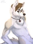 anthro bust_portrait canid canine canis chest_tuft eyewear fluffy glasses haska hi_res jewelry male mammal multi_nipple necklace nipples portrait sabbyth scruffy solo tuft wolf