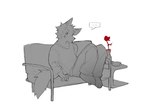 2024 anthro biped black_eyes canid canine canis fur furniture grey_body grey_fur hi_res itooku itooku_(character) male mammal on_sofa plant_pot sitting sitting_on_sofa slim_dom slim_male sofa solo table thinking thoughtful_expression wolf