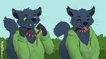 16:9 ambiguous_gender anthro binturong blep clothing collar collaring cute_fangs digital_media_(artwork) fangs fluffy_ears fur green_eyes hi_res hoodie kinktober kinktober_2024 mammal miramore simple_background solo spiked_collar spikes tail teeth tongue tongue_out topwear tuft viverrid widescreen