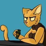 1:1 anthro bambookat black_outline clothed clothing digital_media_(artwork) felid female female_anthro furniture half-length_portrait holding_object katia_managan khajiit mammal meme microsoft outline portrait prequel_adventure reaction_image side_view simple_background sitting skooma solo stare table the_elder_scrolls too_early_for_this ಠ_ಠ