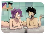 4:3 amy_wong asian black_hair breasts butt comedy_central convenient_censorship cyclops duo female female/female futurama hair hi_res human humanoid mammal messy_hair mrtv_studio nude open_mouth purple_hair scene_reference screencap_redraw shadow short_hair towel turanga_leela upper_teeth white_towel