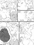 2017 anthro belly big_belly bodily_fluids breasts burping comic delphox digestion_noises drooling english_text eyes_closed female feral fidchellvore generation_1_pokemon generation_4_pokemon generation_6_pokemon group holding_character ingrid_(fidchellvore) internal larger_anthro larger_female larger_pred male monochrome navel nintendo open_mouth oral_vore pokemon pokemon_(species) saliva scarf shinx size_difference smaller_female smaller_feral smaller_male smaller_prey text trio vore vulpix