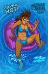 anthro bikini clothing deflating elcee_rod english_text female female_anthro hi_res mammal pool pool_float popped_balloon porcupine rodent scrambling solo splashing_water summer surprised_expression swimwear text two-piece_swimsuit water watermark