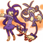 1:1 alternate_species ambipom cosplay duo female feral generation_4_pokemon hair hitec human humanized long_hair mammal multi_tail nintendo pokemon pokemon_(species) purple_eyes purple_hair simple_background tail tail_hand unusual_anatomy unusual_tail white_background