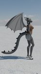 3d_(artwork) 5_toes 9:16 anthro brown_eyes claws clothing digital_media_(artwork) dragon eliora_vohnekryl feet female grey_body hand_on_hip hi_res horn humanoid_feet looking_at_viewer mythological_creature mythological_scalie mythology plantigrade pukhnastyy_aks scalie solo tail toes wings