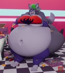 animatronic anthro arm_rolls armwear belly beverage beverage_can big_belly big_breasts big_butt bloated bra breasts butt clothing container eating female five_nights_at_freddy's five_nights_at_freddy's:_security_breach food hi_res holding_breast holding_food holding_object hungry inflation legwear machine morbidly_obese obese obese_female overweight overweight_female pizza pizza_box robot roxanne_wolf scottgames sitting slightly_chubby soda solo steel_wool_studios stuffing tall thick_neck thick_thighs torn_clothing underwear vep125 weight_gain wide_hips