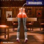 3d_(artwork) absurd_res anthro butt clothing digital_media_(artwork) felid female footwear hi_res hooters hooters_uniform mammal momo_(monarquis) monarquis pantherine snow_leopard socks solo