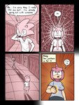 2022 3:4 amy_rose anthro athletic_wear biped bottomwear clothed clothing comic dialogue digital_media_(artwork) duo english_text eulipotyphlan female fingers fur green_eyes hair hedgehog hi_res inside locker loshon male mammal necktie open_mouth pink_body pink_fur pink_hair school school_uniform sega sonic_the_hedgehog sonic_the_hedgehog_(series) speech_bubble text topwear uniform