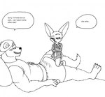 2023 4_toes 5_fingers anthro backwards_baseball_cap backwards_hat barefoot baseball_cap bear bernielover bernielover's_college_au boxers_(clothing) bulge canid canine claws clothed clothing dialogue disney duo english_text erection erection_under_clothing feet fennec_fox finger_claws fingers finnick_(zootopia) fox grin hat headgear headwear hi_res hindpaw humanoid_hands lying male male/male mammal monochrome on_back paws polar_bear size_difference smile speech_bubble teeth text toe_claws toes true_fox underwear ursine zootopia