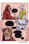 2:3 angry bastriw canid canine canis clothing comic cross-popping_vein dialogue english_text felid green_eyes hi_res lion male mammal muscular muscular_male nico_(bastriw) pantherine text url wolf