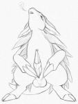 animal_genitalia animal_penis balls bodily_fluids cum erection feral generation_1_pokemon genital_fluids genitals graphite_(artwork) male monochrome nintendo open_mouth penis pokemon pokemon_(species) sandslash simple_background solo traditional_media_(artwork) white_background yaroul