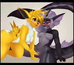 anthro black_border blush border breasts duo eeveelution female female/female fingering flustered generation_1_pokemon genitals jack_(thatrandomlurkingguy) jolteon lavender_(thatrandomlurkingguy) nintendo nipple_piercing nipples penetration piercing pokemon pokemon_(species) pussy tail theredghost vaginal vaginal_penetration vaporeon