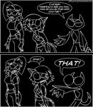 android animatedjames anthro archived_source black_and_white bottomwear canid canine clothing comic dialogue dipstick_tail english_text eye_contact female fluffy fluffy_tail fox group hair human humor looking_at_another looking_back looking_back_at_another machine macy male mammal markings monochrome nova_(animatedjames) pants robot robot_anthro shirt shorts simple_background speech_bubble tail tail_markings talon_(animatedjames) text topwear trio unknown_species