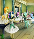 absurd_res amethyst_star_(mlp) anthro ballerina ballerinas ballet berry_punch_(mlp) berryshine_(mlp) blue_body bonbon_(mlp) bottomwear cane carrot_top_(mlp) clothing cloud_kicker_(mlp) daisy_(mlp) dancewear detailed_background dizzy_twister_(mlp) dress earth_pony equid equine female friendship_is_magic furniture green_body group hair hasbro hi_res horn horse inside inspired_by_formal_art jacket lily_(mlp) looking_at_another lyra_heartstrings_(mlp) mammal minuette_(mlp) multicolored_hair my_little_pony mythological_creature mythological_equine mythology open_mouth open_smile pony pose purple_body rainbowshine_(mlp) ribbons rk-d rose_(mlp) sea_swirl_(mlp) sitting skirt smile standing sunshower_(mlp) table topwear tutu tutus twinkleshine_(mlp) two_tone_hair unicorn watering_can window yellow_body