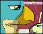 2018 angry anus avian beak big_butt blue_body blue_eyes butt comic dialogue digital_media_(artwork) duo earth_pony english_text equid equine feathered_wings feathers flash_draw friendship_is_magic fur gallus_(mlp) gaming gryphon hair hasbro hi_res horse japanese_text male male/male mammal my_little_pony mythological_avian mythological_creature mythology open_mouth pony rear_view sandbar_(mlp) smile standing text wings