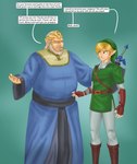 blonde_hair comic dialogue duo elf gender_transformation hair hi_res humanoid hylian king_of_hyrule link male melee_weapon nintendo not_furry saturnxart sword the_legend_of_zelda transformation weapon