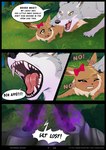 bodily_fluids canid canine canis comic dialogue eevee eeveelution english_text feral generation_1_pokemon generation_2_pokemon grass hi_res hunting kilin_(rukifox) kiwi_(rukifox) mammal nintendo open_mouth outside paws plant pokemon pokemon_(species) pushing_down ribbons rukifox speech_bubble tears text umbreon wolf