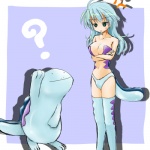 1:1 alternate_species ambiguous_gender amphibian animal_humanoid anthro biped blue_eyes blue_hair clothing duo female generation_2_pokemon gesture hair high_five humanoid humanoidized long_hair low_res nintendo panties pokemon pokemon_(species) pokemon_humanoid pokemorph quagsire question_mark ranphafranboise smile tail underwear