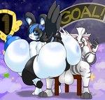 anthro areola bailey_(kirbot12) balls big_balls big_breasts big_butt big_penis blush bodypaint breasts butt butt_slap chair cloud duo emolga fake_ears female fur furniture generation_5_pokemon genitals hi_res hot_dogging huge_butt kirbot12 lagomorph leporid looking_back male male/female mammal multicolored_body multicolored_fur nintendo nipples penis pokemon pokemon_(species) rabbit sex slap spank_marks star theo_the_zebunny zebunnyparadise