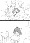 anthro biped bullying canid canine clothing comic digital_media_(artwork) female fox fur_(theterm) group human kemono mammal monochrome pigtails school_uniform sitting sketch solo_focus theterm uniform young young_anthro young_female young_human