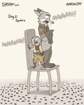 2023 4:5 aar0njay anthro arachnid arthropod canid canine chair clothed clothing digital_media_(artwork) disney english_text fox fully_clothed fur furniture hi_res inktober judy_hopps lagomorph leporid mammal nick_wilde on_chair police police_uniform rabbit red_fox spider standing_on_chair text true_fox uniform zootopia