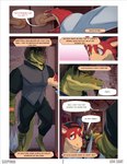 age_difference anthro clothed clothing comic crocodile crocodilian dialogue dialogue_box digitigrade ears_down english_text flustered fully_clothed group hi_res male max_baker_(sleepymute) mr._baker_(sleepymute) older_male pavel_(sleepymute) pivoted_ears reptile scalie shy size_difference sleepymute text