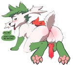 4_toes anthro anus aricks137 balls black_nose bodily_fluids butt claws doggystyle feet from_behind_position generation_4_pokemon genital_fluids genitals green_body green_eyes hi_res knot legendary_pokemon male male_anthro nintendo pawpads paws penis pink_pawpads pokemon pokemon_(species) precum presenting presenting_hindquarters raised_tail red_penis sex shaymin simple_background sky_forme_shaymin solo tail tail_anus toe_claws toes tongue tongue_out white_background white_body