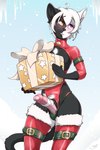 2019 5_fingers abstract_background accessory ahoge andronamus anthro bell belt biped black_body black_ears black_fur black_nose black_tail blush box christmas christmas_clothing clothing container cute_fangs dated digital_drawing_(artwork) digital_media_(artwork) ear_piercing erection exposed_chest felid feline femboy fingers foreskin fur g-string genitals gift gift_box green_clothing green_underwear hair heterochromia hi_res holding_gift holding_object holidays jingle_bell legwear looking_aside male mammal monotone_hair monotone_tail mostly_nude mostly_nude_anthro mostly_nude_male multicolored_body multicolored_ears multicolored_fur partially_retracted_foreskin penis penis_accessory penis_bow penis_poking_out penis_ribbon piercing purple_eyes red_clothing red_legwear red_thigh_highs red_topwear ribbons signature simple_background smile solo standing star tail teeth thigh_highs topwear two_tone_body two_tone_ears two_tone_fur underwear white_body white_ears white_fur white_hair white_ribbon yildunstar